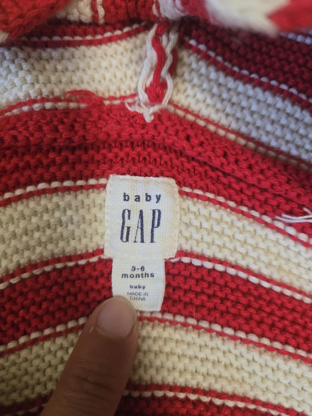 GAP Red and Cream Striped Baby Hoodie with Bear Hood Ears